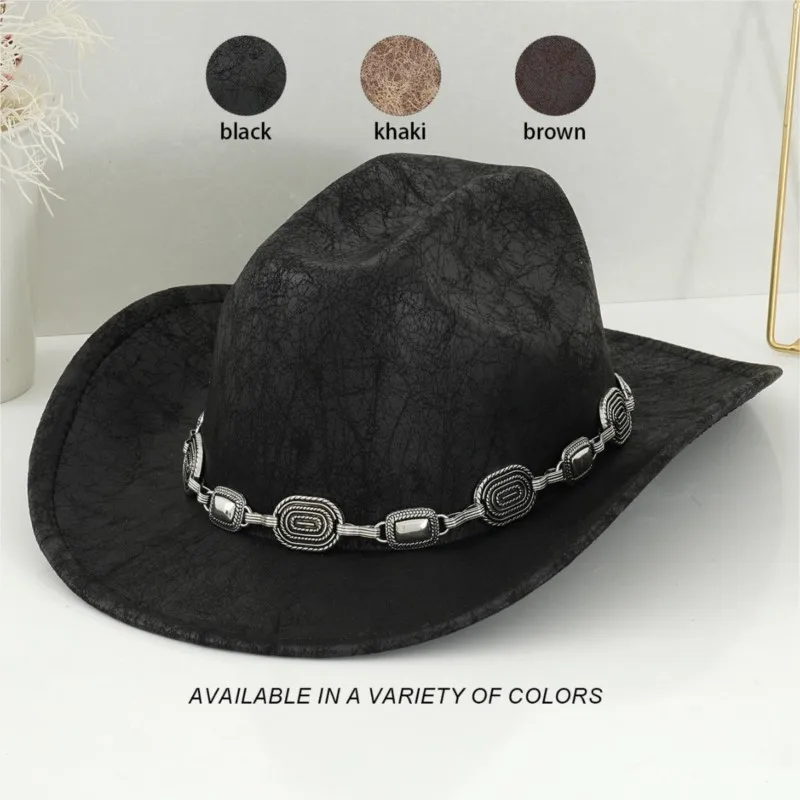 Men's and women's rock hats with three-dimensional square rivet patterns personalized wide-brimmed