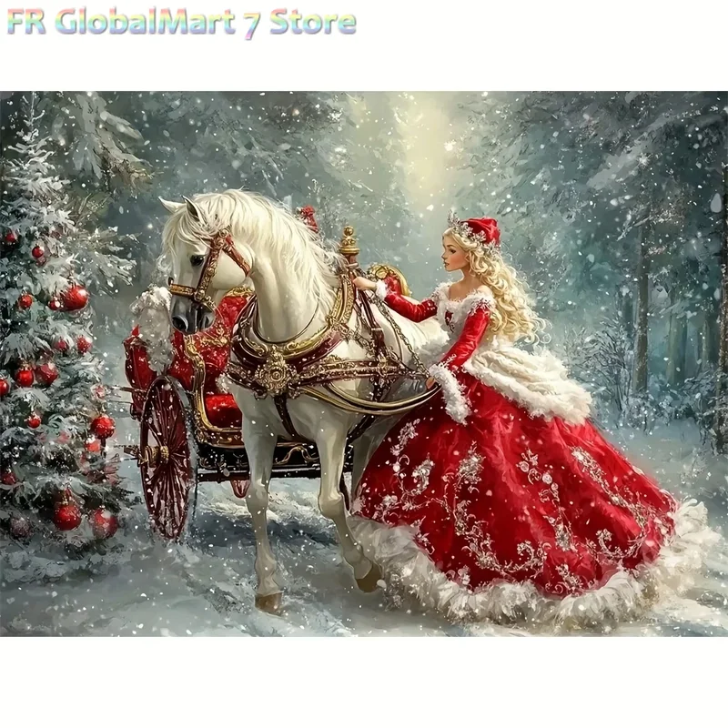 Diamond Painting Weihnachten Pferd Schlitten Wald Baum Dekoration