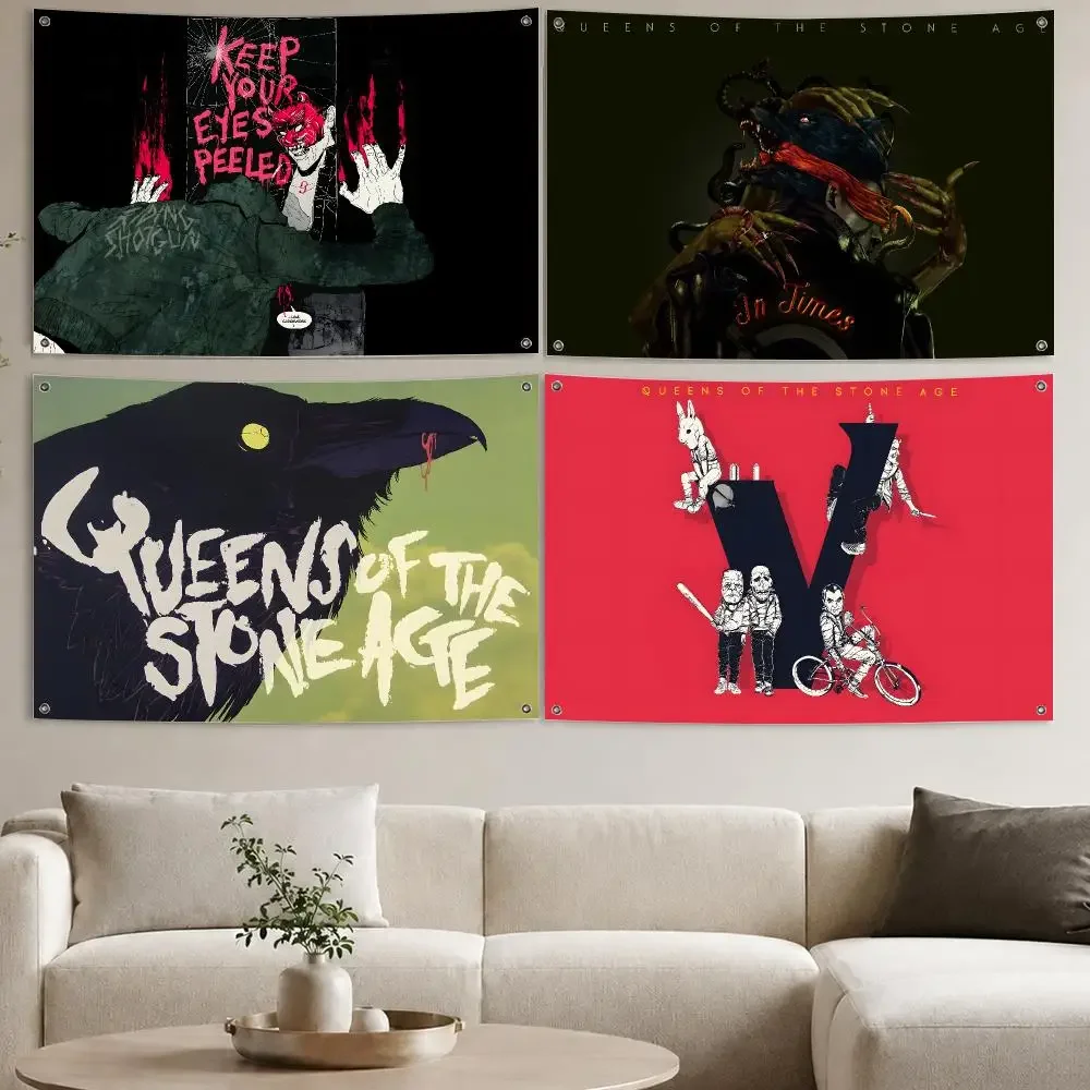 Band Q-Queens Of The Stone Age Flags Aesthetic Wall Tapestry Printed Wall Hanging Living Room Party Outdoor Decor