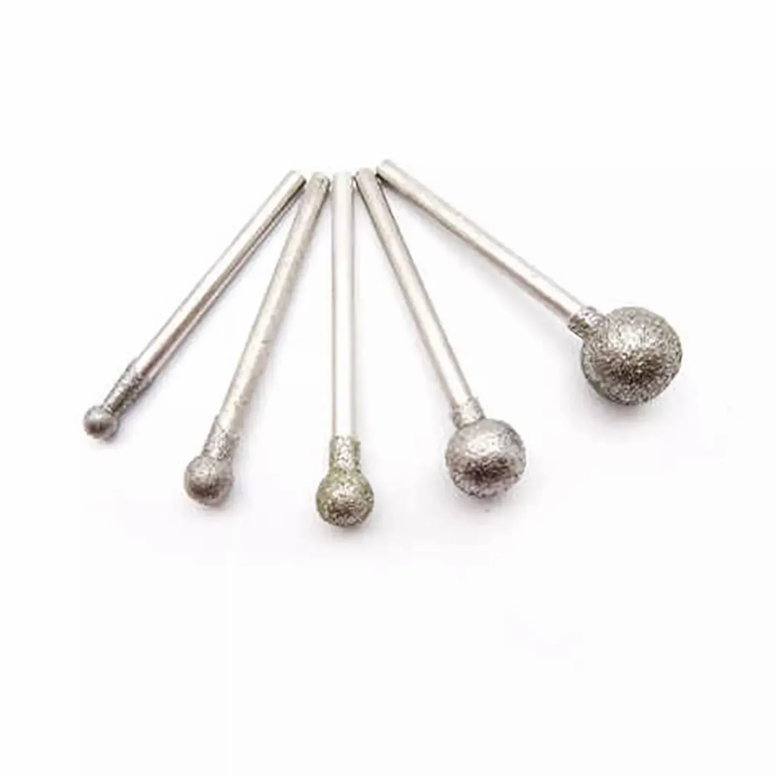 5Pcs 0.5mm-12mm Ball Round Diamond Burr Bit Shank 2.35mm/3mm  Gems Glass Carving Rotary Tools