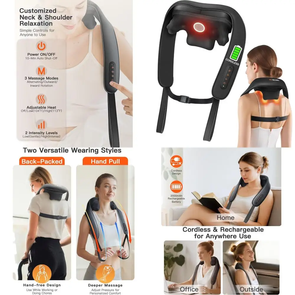 

Cordless Shiatsu Massager for Neck & Shoulders with Heat, Deep Tissue Relief, Adjustable Speeds & Modes
