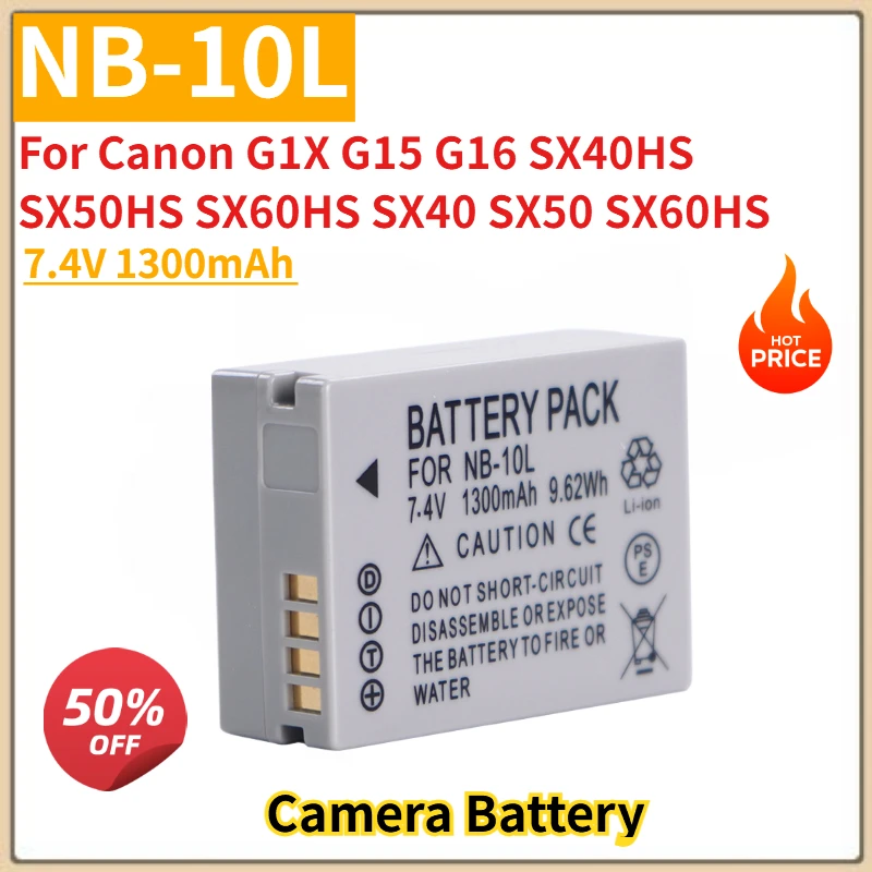 

NB-10L NB10L Replacement Camera Battery 7.4V 1300mAh 9.62Wh for Canon SX40 SX60 SX50 SX40HS SX60HS SX50HS G1X G15 G16