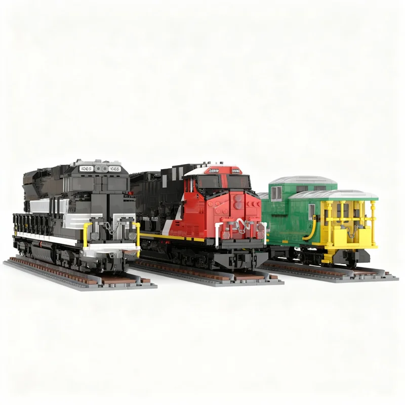 4500pcs MOC 3 1 Bundle CN NS BN Caboose Train Model Building Blocks Architecture Toys Christmas Gift Birthday Assemble DIY Kids