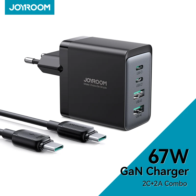 

JOYROOM 67W USB C Charger Block 4-Port Foldable GaN Wall Fast Charger Adapter for iPhone 1 MacBook Pro/Air iPad Pro/Air Galaxy