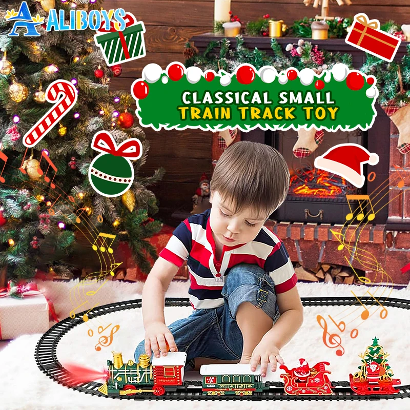 Tren Eléctrico de Navidad, locomotora, motor ferroviario con luces y música, decoración del hogar, regalos de cumpleaños y Navidad para niño y niña