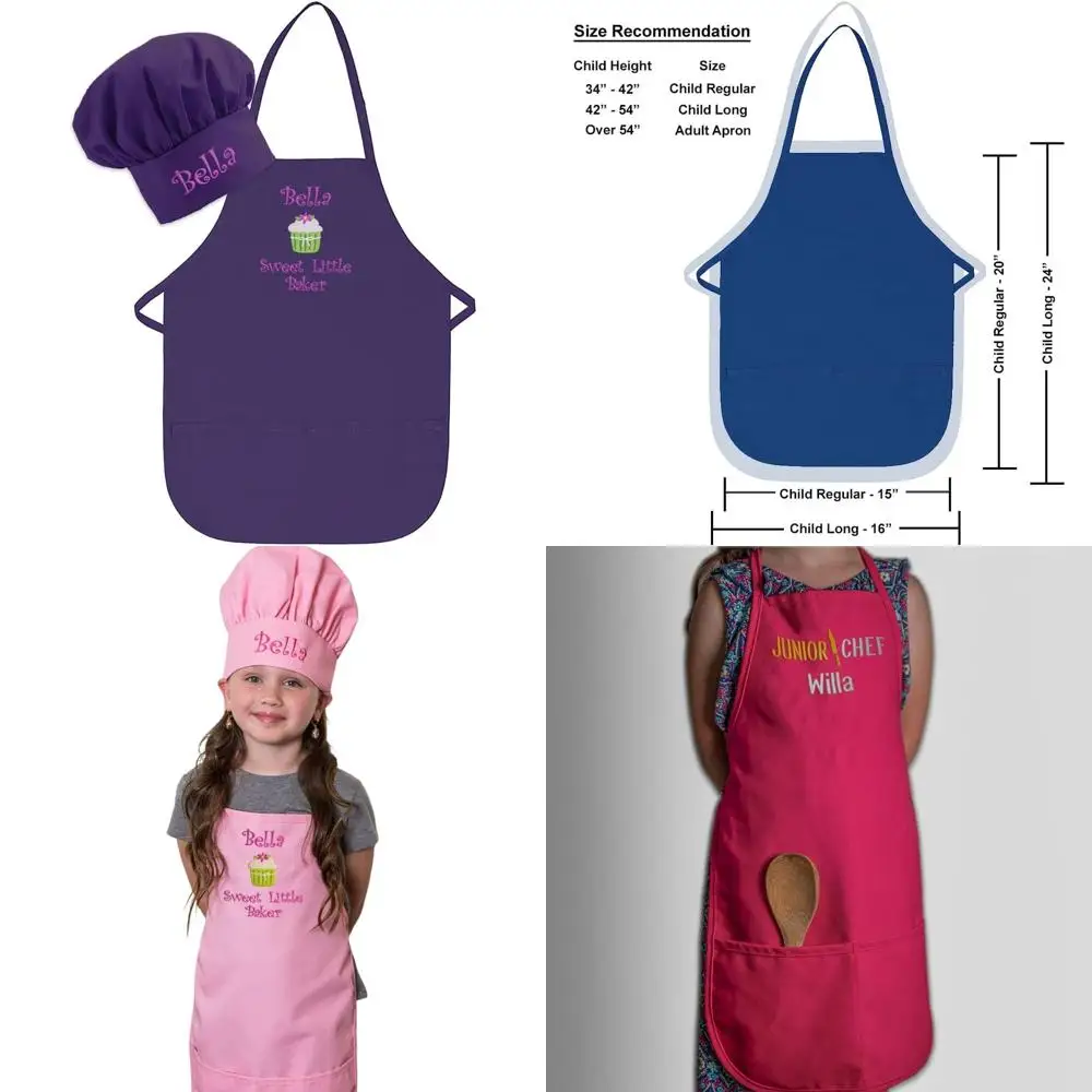 

Набор детских фартуков и поварских колпаков с вышивкой на заказ, высокого качества, для мальчиков и девочек, для веселого приготовления пищи