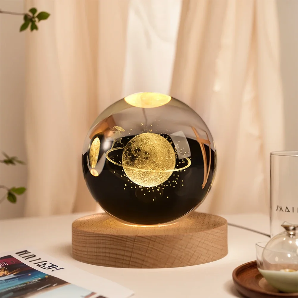 6cm 3D Crystal ball Crystal Planet Night Light Laser Engraved Solar System Globe Astronomy Birthday Gift Home Desktop Decoration