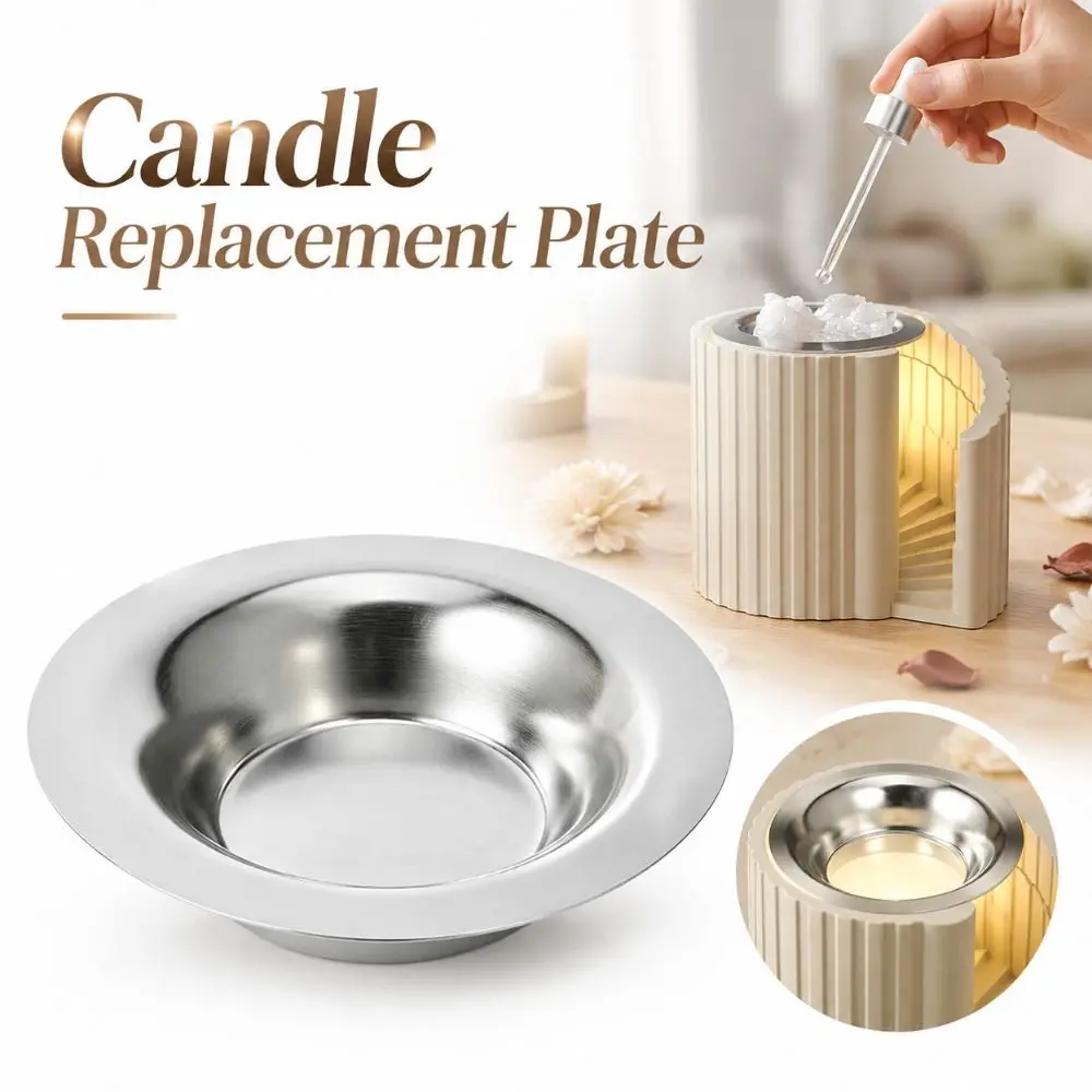Stainless Steel Candle Replacement Plate Round Shape Replaceable Candle Holder Plate Silver Round Metal Tray