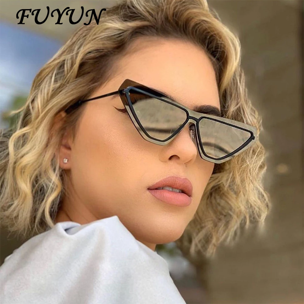 Orange Triangle Cat Eye Women's Sunglasses Fashion Brand Frameless Sunglasses Retro Personality Brand Sunvisor Metal Glasses