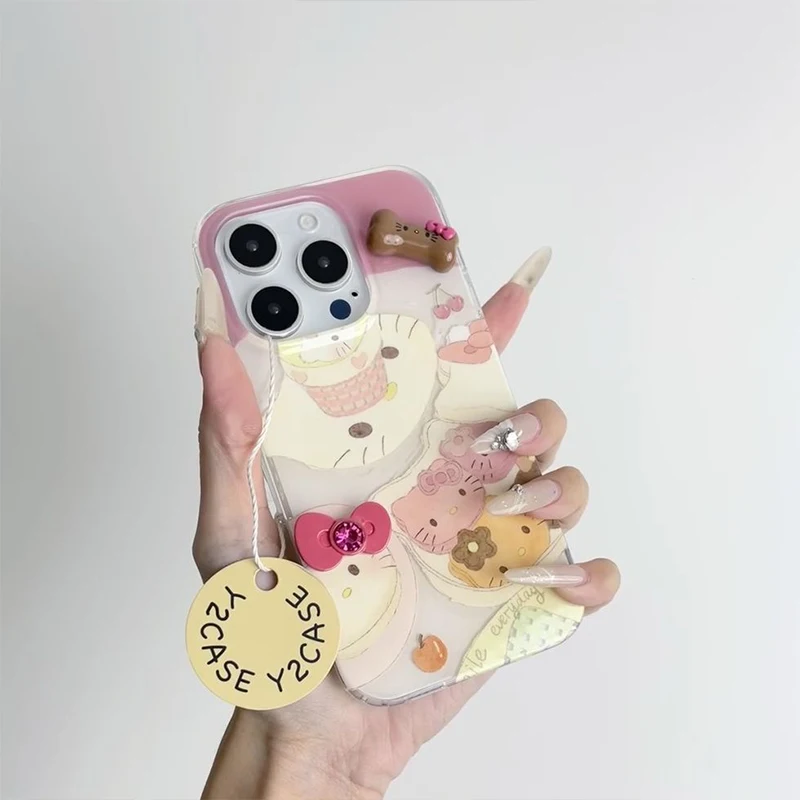 Sanrio Hello Kitty iPhone15 Mobile Phone Case Kawaii Cute 15 12 Plus Pro Max Cartoon Mobile Phone Protective Shell Decoration