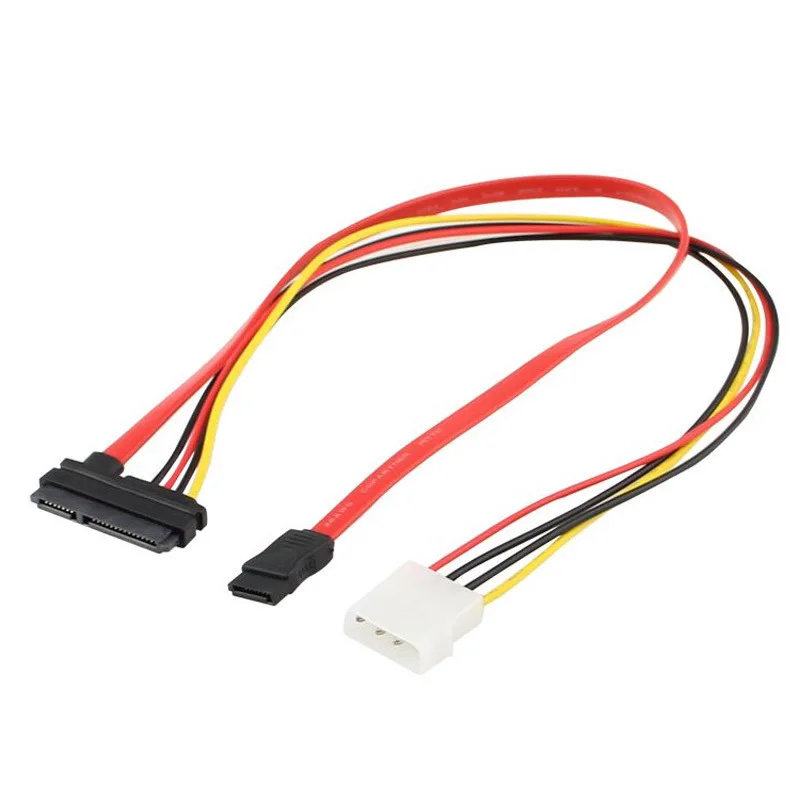 OULLX SATA Buchse Combo 7+15 Pin Datenkabel und Stromversorgung zu SATA 7Pin+4 Pin Molex Serial ATA Lead Kabel Netzteil 30cm 50cm – Detail 2