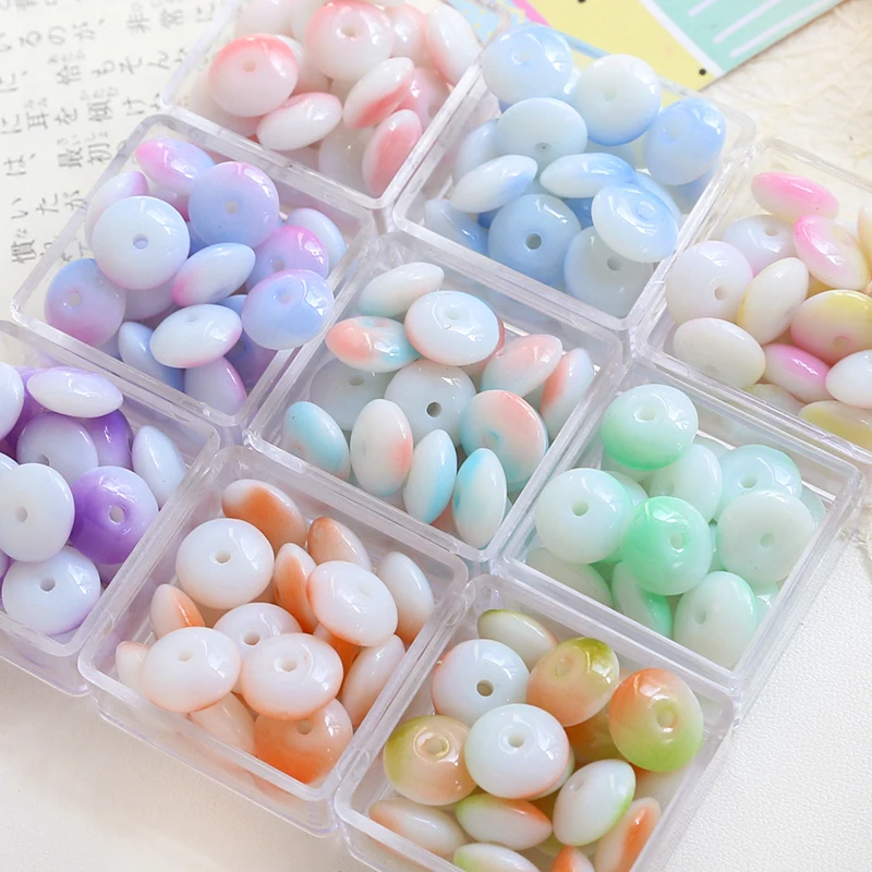 10pcs Ins Color Ceramic Straight Hole Flat Beads Loose Beads Diy Handmade Jewelry Beaded Earrings Hanging Accessories Materials