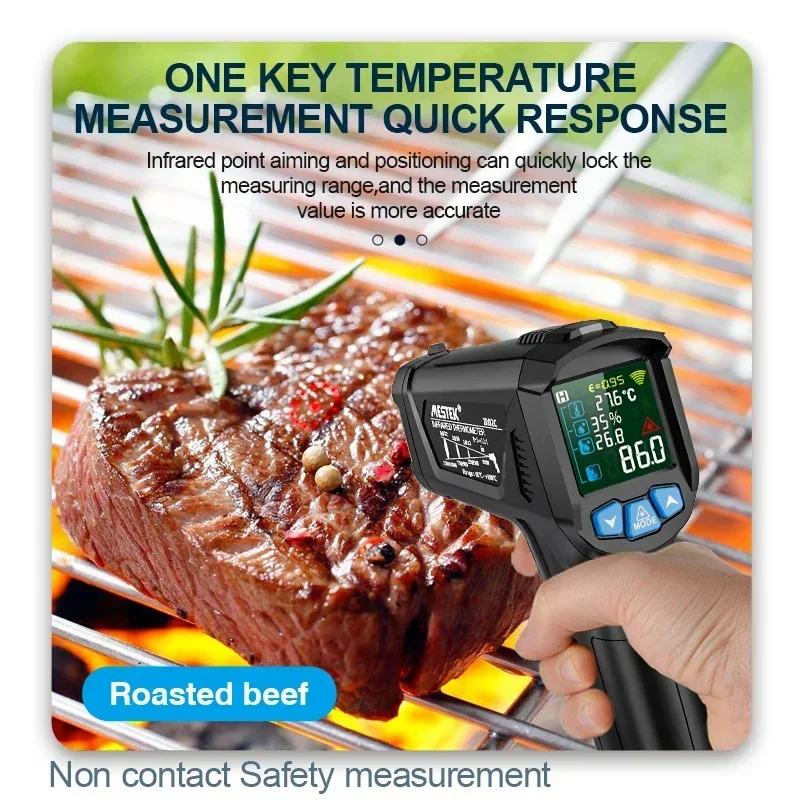 Mestek IR02C Infrared Thermometer C/F Non Contact Pyrometer Temperature Meter Digital Laser Thermometer with temperature probe