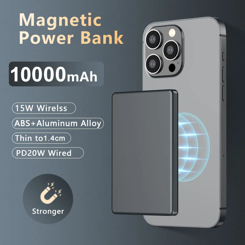 10000mAh Thin Magnetic Wireless Power Bank PD 20W Portable Fast Charging External Battery for Magsafe For iPhone 16 15 14 13 12