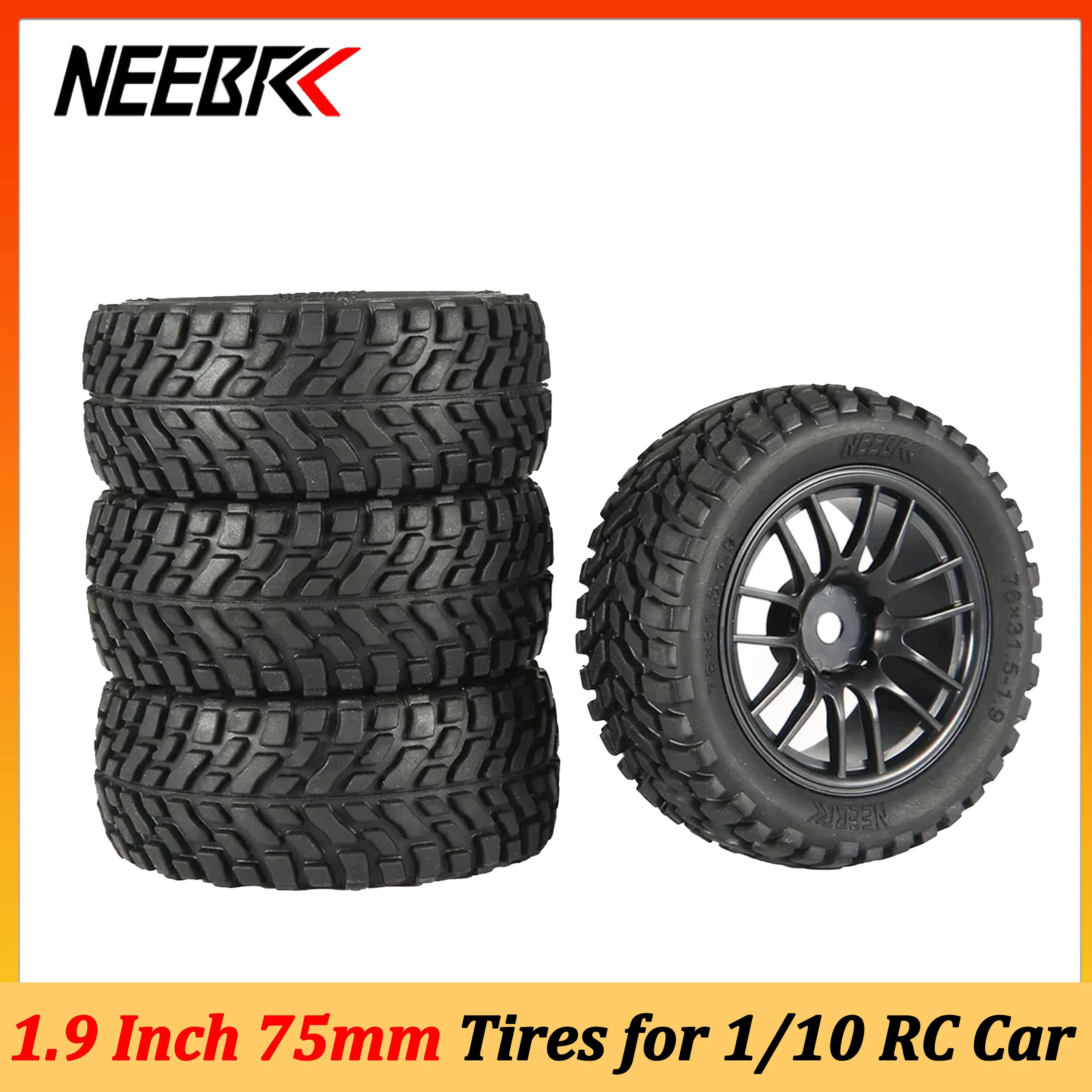 NEEBRC 4PCS Llantas de 1.9 Pulgadas (75mm) con Hexágono y Cubo para Coche RC 1/10 Todoterreno, Buggy, Crawler, Accesorios de Juguete HSP HPI Wltoys