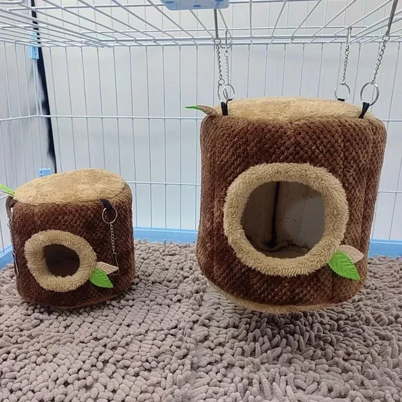 Tree Stump Shape Warm Hamster Hammock Winter Mole Tunnel Small Animal Hanging Bed Hamster Nest Pet Cage Household Supplies