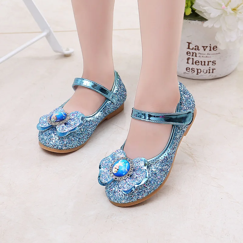 Disney Frozen Princess Elsa Cartoon Soft Sole Sandals Baby Girl Princess Shoes Crystal Shoes Children Flat Girl Shoes