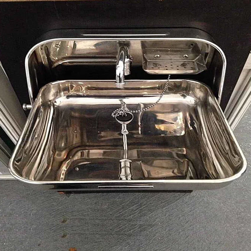 Stainless Steel Folding Sink with Integrated Faucet Apply to Caravan Camper Boat Wall-mounted Sink