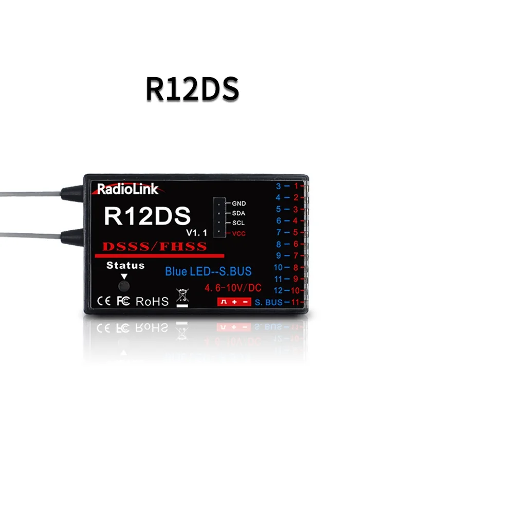 RadioLink R12DS Receiver 12CH 12 Channel 2.4Ghz For AT9 AT9S AT10 AT10 Transmitter Aircraft Aerial Photography Device