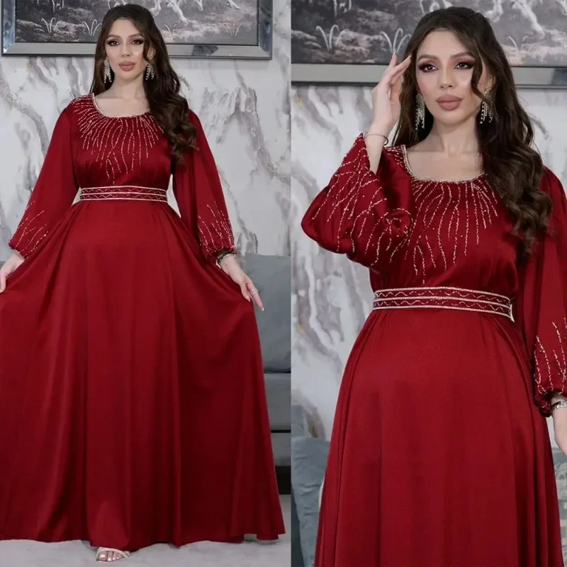 

Fashion Moroccan Diamonds Abaya Women Muslim Dresses Caftan Kaftan Turkey Evening Party Eid Ramadan Musulmane Jalabiya Vestidos