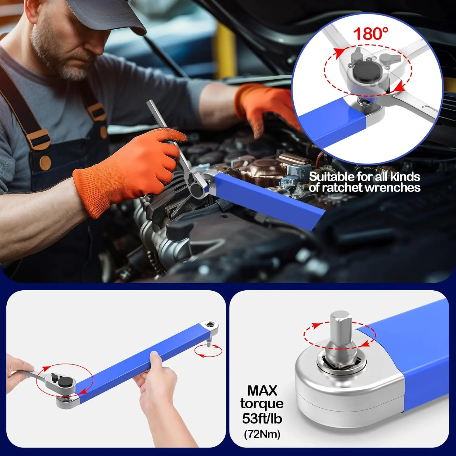 Compact Offset Extension Wrench with 4 Adapters Dual-purpose Impact Socket Ratchet Wrench Car Spanner Automotive Hand Tool