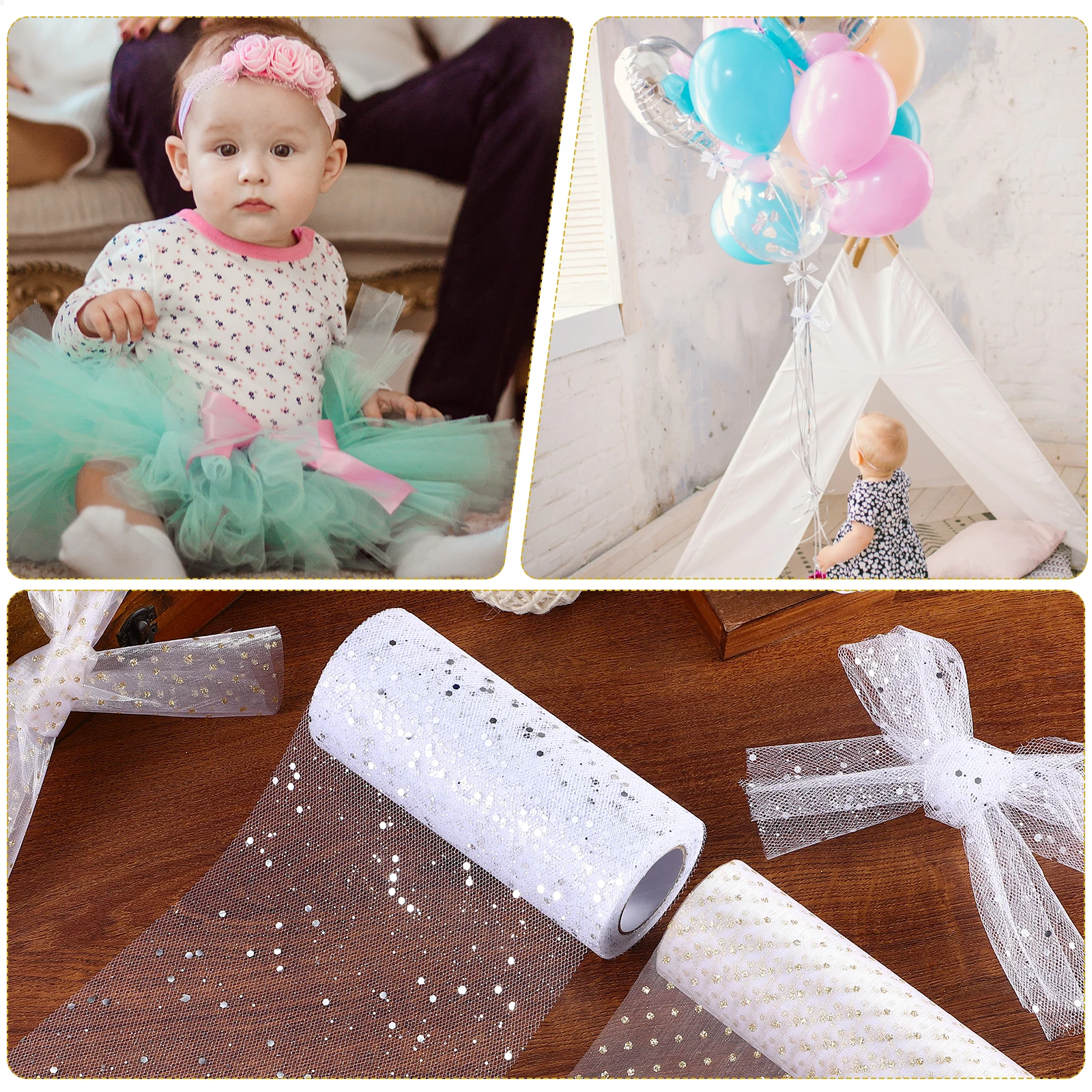 

2 Rolls Tulle Craft Making Fabric Fabric Sequins Craft Making Decorative Wedding Table Baby Shower DIY Projects