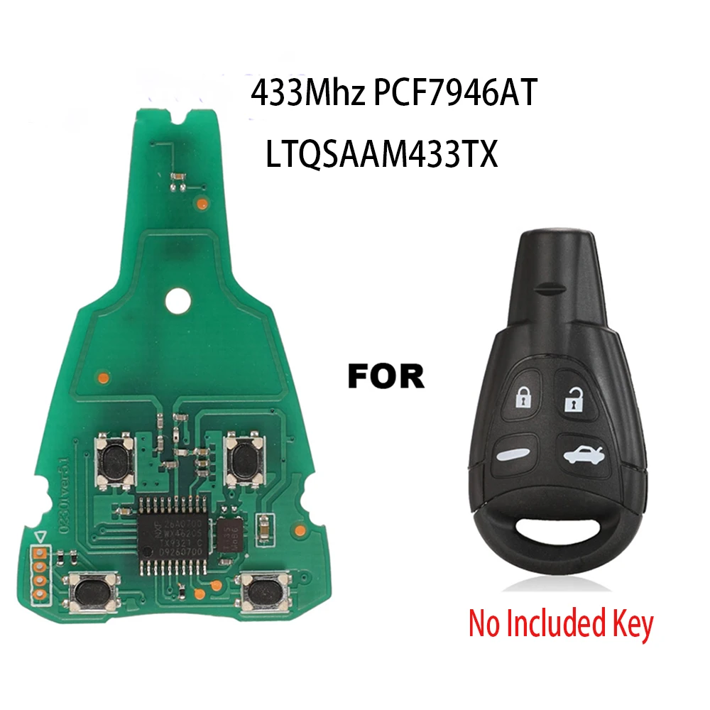 jingyuqin Remote Key Fob 433Mhz PCF7946AT For SAAB 9-3 9-5 2003-2010 LTQSAAM433TX Replacement Refit Car Remote Board Only