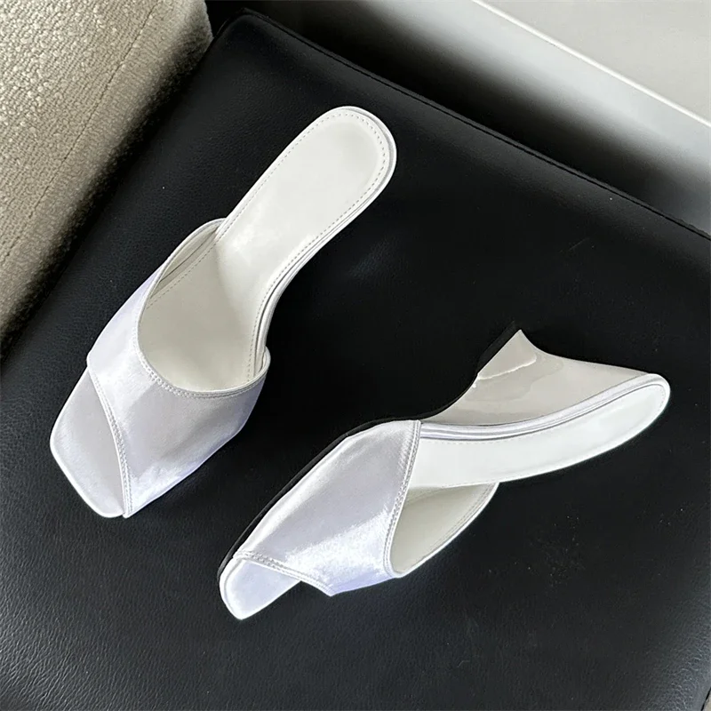 Eilyken New Arrived Silk Open Toe Slippers Women Wedges High Heels Sandals Slides Mule Shoes Summer Beach Zapatos Mujer