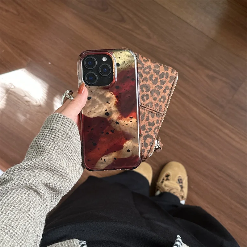 العنبر ميلارد سبلاش الحبر البقع الخريف الشتاء الفن جراب هاتف آيفون 17 16 15 14 13 برو ماكس حافظة لطيف فاخر الكرتون غطاء