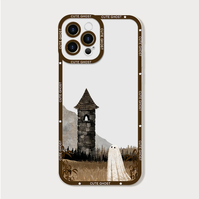 Niedliche Cartoon-kleine Geister-Handyhülle für iPhone 16 15 14 13 12 11 Pro Max 13 Mini X XS 7 8 14 15 16 Plus Klare Softcover Fundas