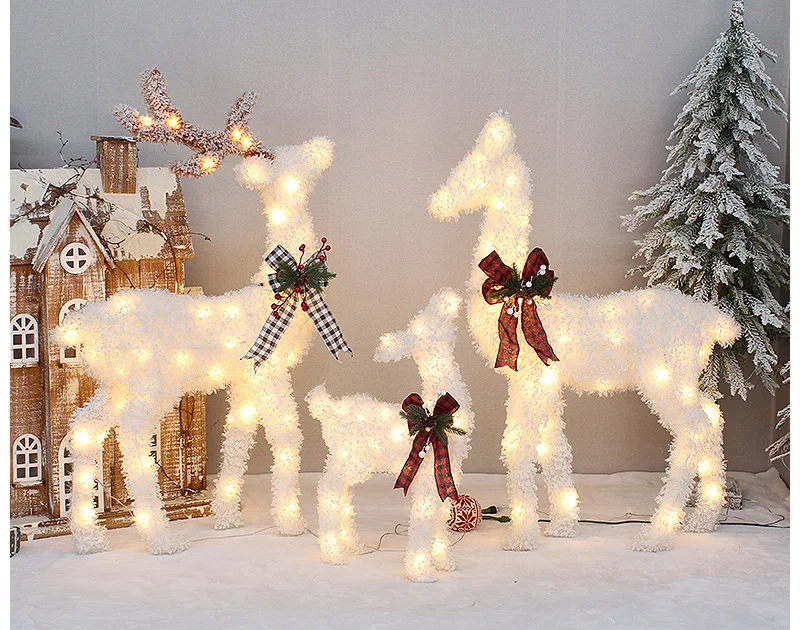 Set of 3 Luxury Lighted Outdoor Christmas Deer Xmas Ornaments Deer Decorations  for Christmas Home Mall Holiday Decor