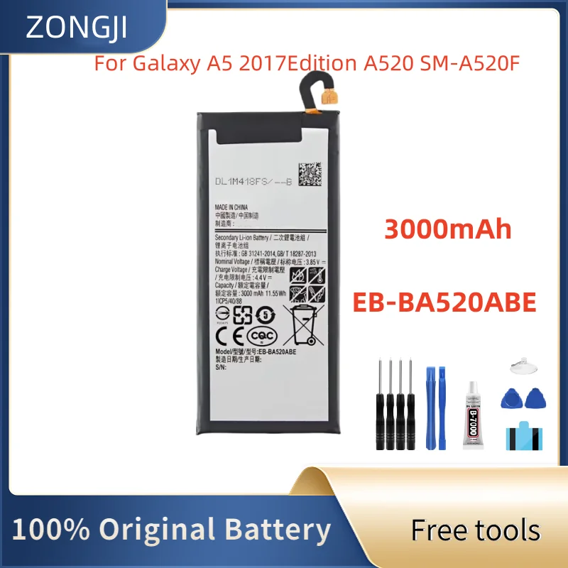 New Battery EB-BA520ABE 3000mAh For Galaxy Edition A5 2017 A520F SM-A520F Phone Battery Batteries + Tools