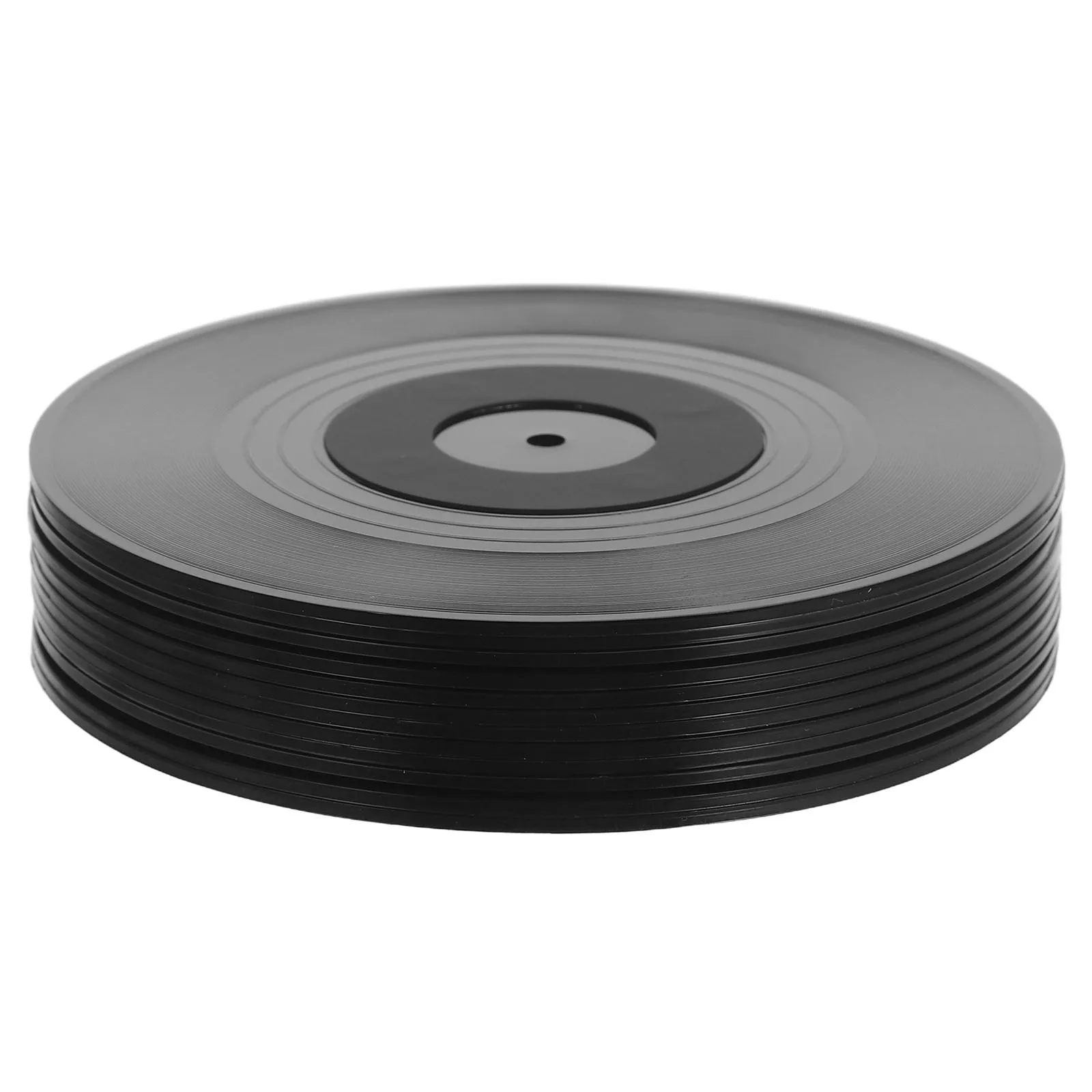 

12Pcs Retro Black Vinyl Coasters ABS Material Non-Slip Round Drink Cup Pads Heat Resistant Table Mats for Coffee Tea Drink