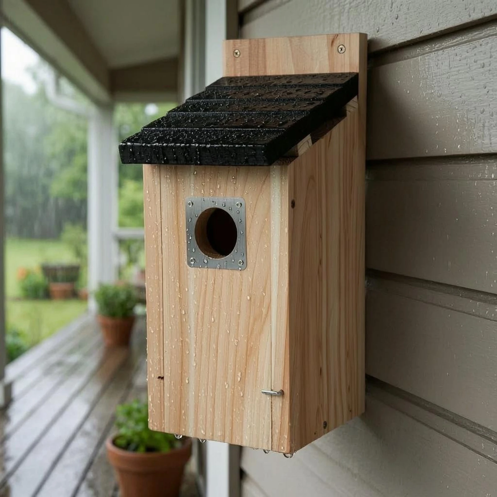 

Wooden Birdhouse Metal Framed Opening Tree Mount Birdhouse Wooden Bird Box Rustic Style Garden Decor Vintage Look for Outdoor