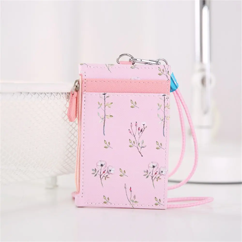 

With Lanyard PU leather ID Bus Card Money Pocket Zipper Bag Wallet Coin Purse Case Holders