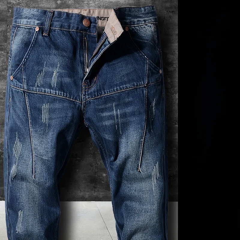 

Trendy Harlan Jeans Men's plus Size Slim Fit Stretchy Korean Sle Patchwork Denim Pants Loose Straight Leg Jeans Casual Faion