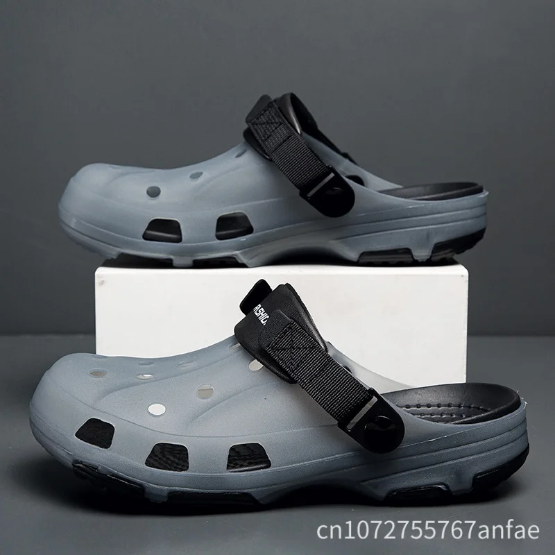 Men's Summer Outdoor Thick Bottom Clog Shoes Beach Anti-slip Headed Slippers Two-use Driving Large Size Sandals Breathable