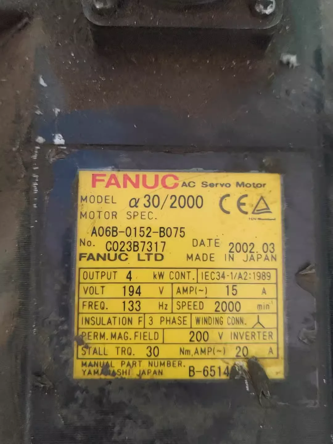 

A06B-0152-B075 Fanuc Servo Motor Tested Ok A06B 0152 B075