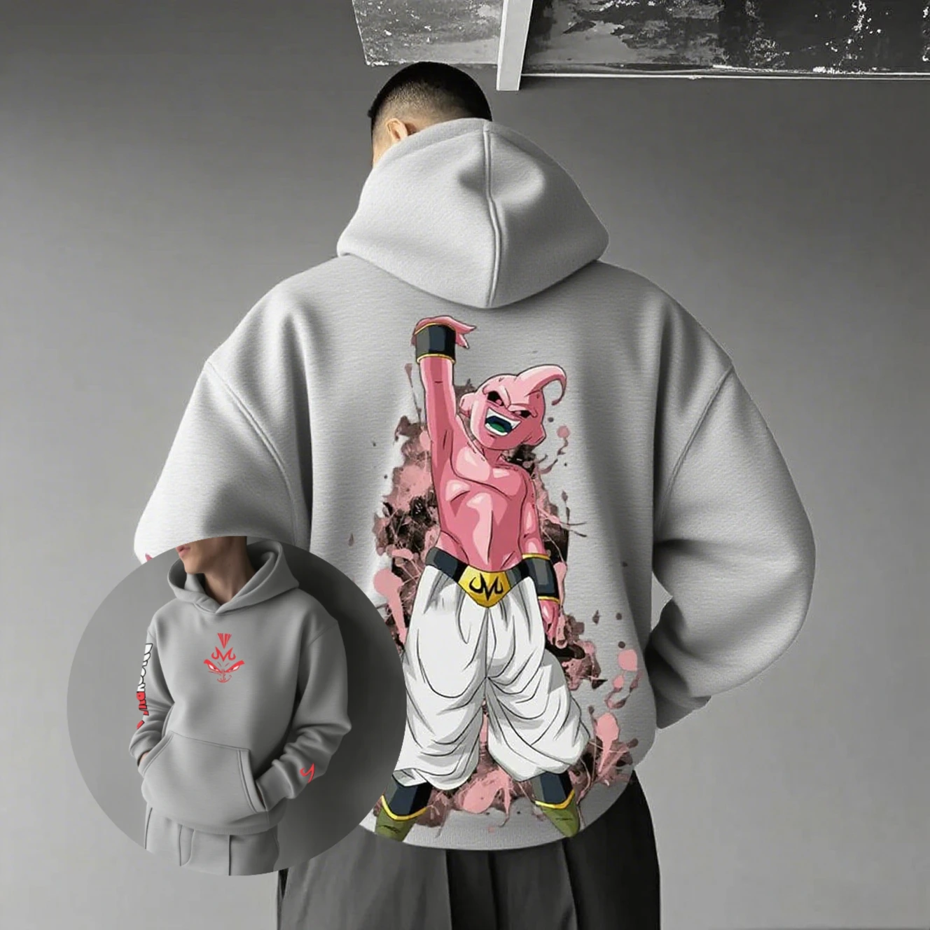 سترة بغطاء للرأس كبيرة الحجم من Dragon Ball Majin Buu للرجال والنساء بلوفر برسومات الرسوم المتحركة ملابس الشارع سترة غير رسمية للخريف والشتاء مع قلنسوة