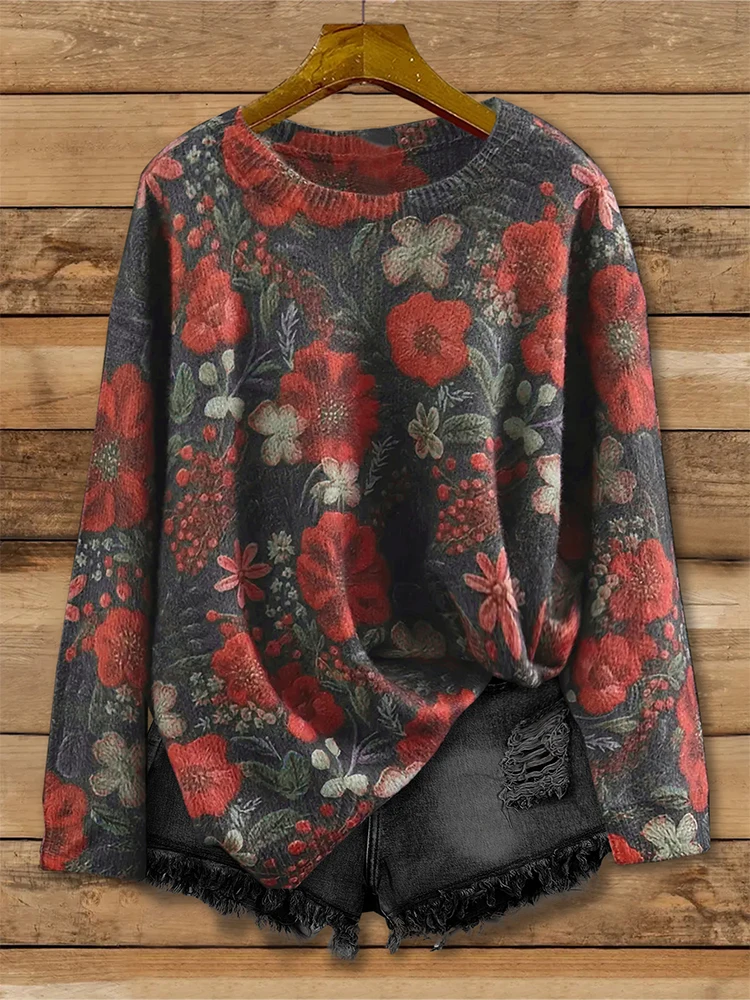 

plus Size Printed Crew Neck Knit Sweater for Women Loose Casual Autumn Winter Top Trendy Fashion Best Choice