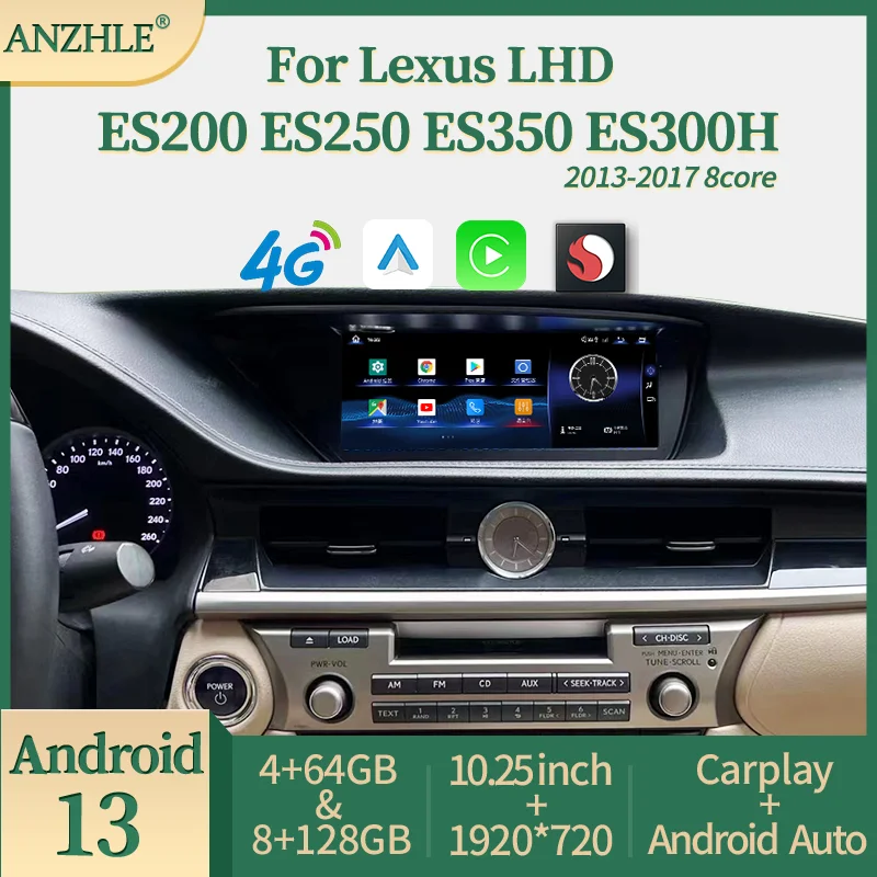 10.25 Inch For Lexus ES ES300 ES250 ES350 ES300h 2012-2018 Android 14 Car Multimedia Player CarPlay GPS Radio Video Navigation