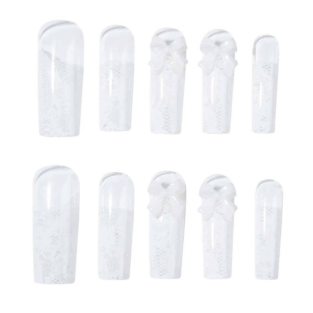 24個の長方形3D樹脂製ボウレース柄付け爪セット、1個のジェリージェルと1個のネイルファイルが含まれ、理想的なネイルアートデコレーション