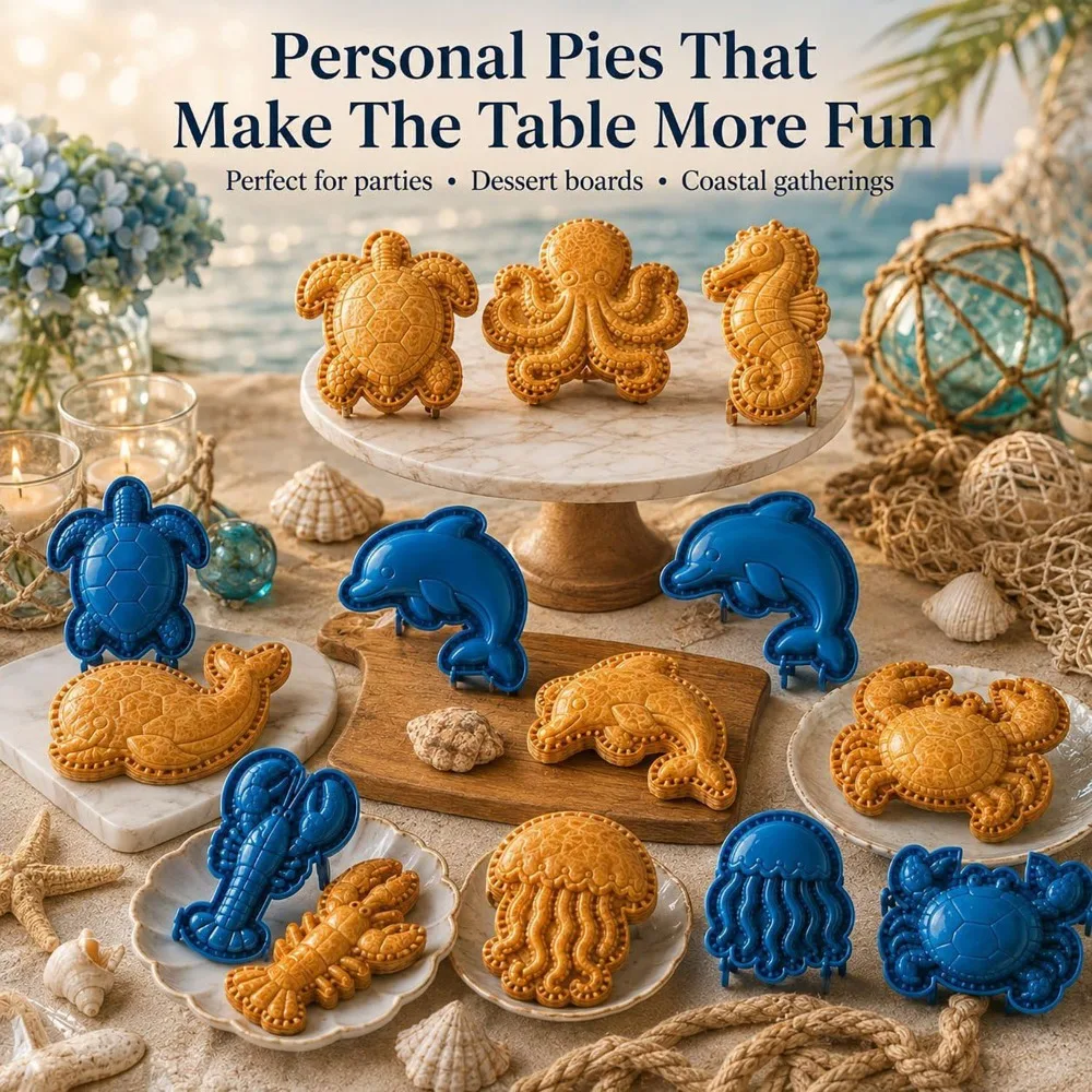 Sea Life Ocean Filled Pie Press Collection Turtle Dolphin Crab Food-Grade Plastic Party Pastry Baking Molds Beach Theme