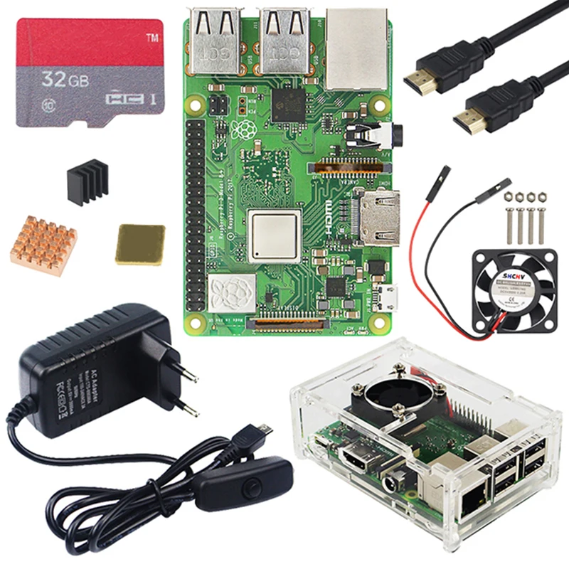 Raspberry Pi 3 Model B Plus Kit WiFi&Bluetooth Board + 3A Power Adapter + Acrylic Case + Cooler + Cable for Raspberry Pi 3 B+