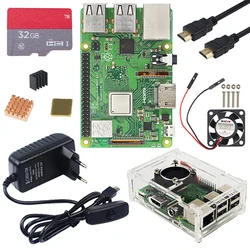 Raspberry Pi 3 modello B Plus Kit WiFi e scheda Bluetooth + adattatore di alimentazione 3A + custodia in acrilico + dispositivo di raffreddamento + cavo per Raspberry Pi 3 B +