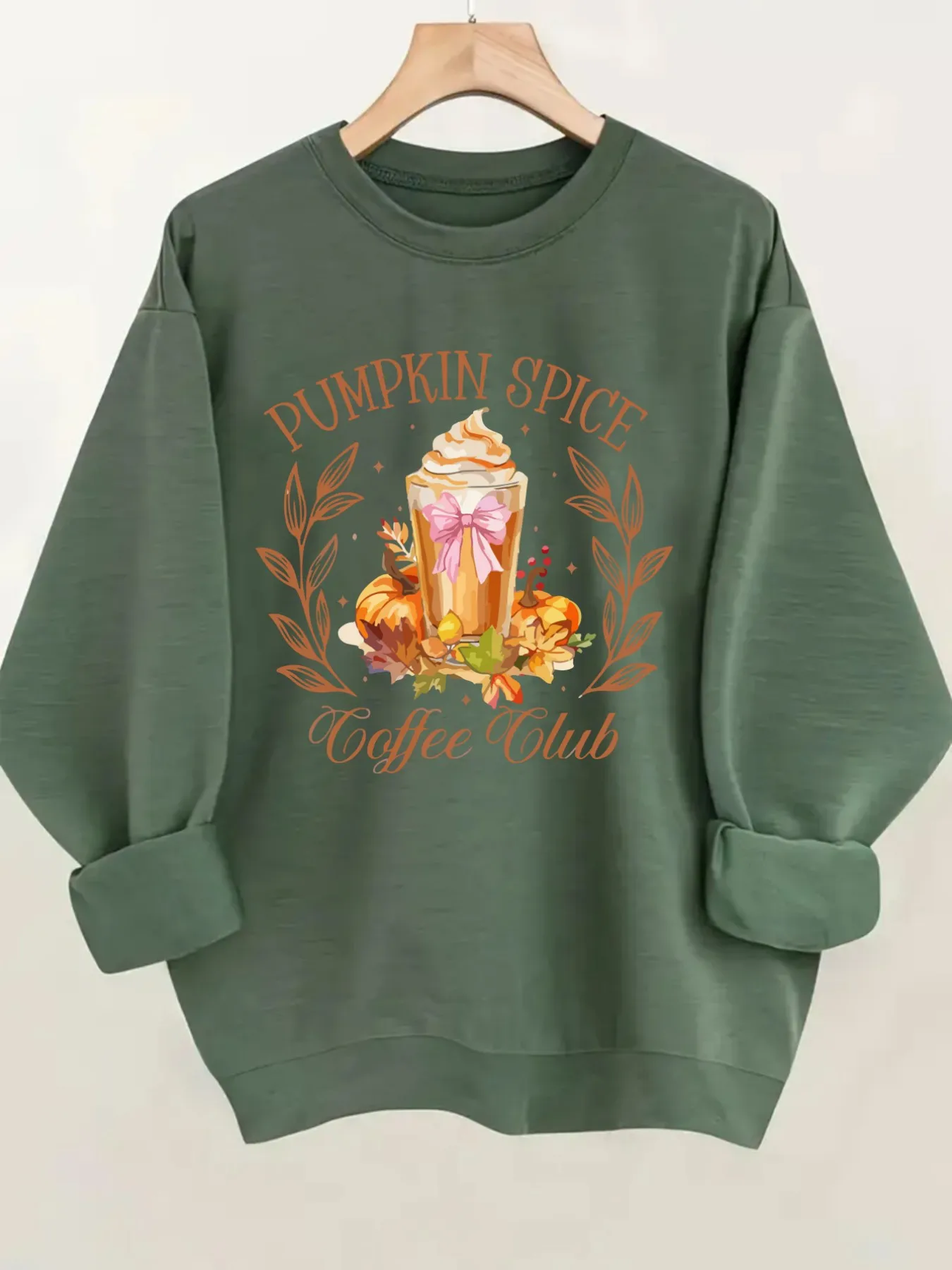Women's Crewneck Pullover Sweatshirt Pumpkin Spice Coffee Design, Soft Casual Long Sleeve, Daily Casual Top Outfit, Winter Women's Clothing, Halloween Costume Outfit