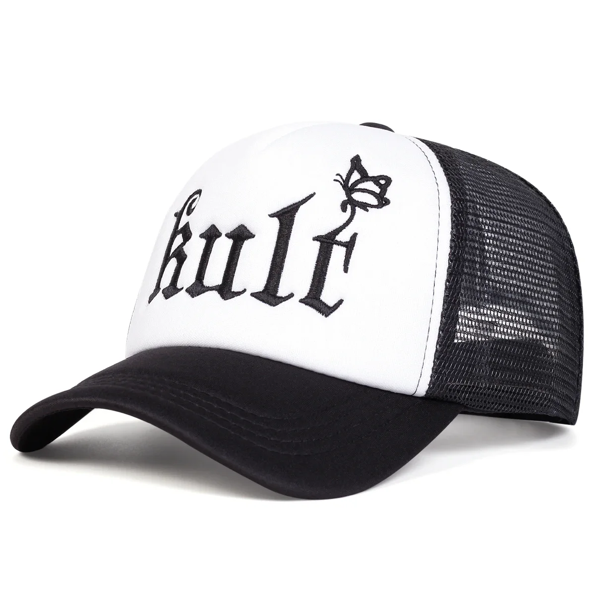 Unisexowe czapki bejsbolówki z siatki RULT z bocznym haftem motyla, wiosenno-letnie, regulowane, codzienne czapki przeciwsłoneczne, czapki sportowe.