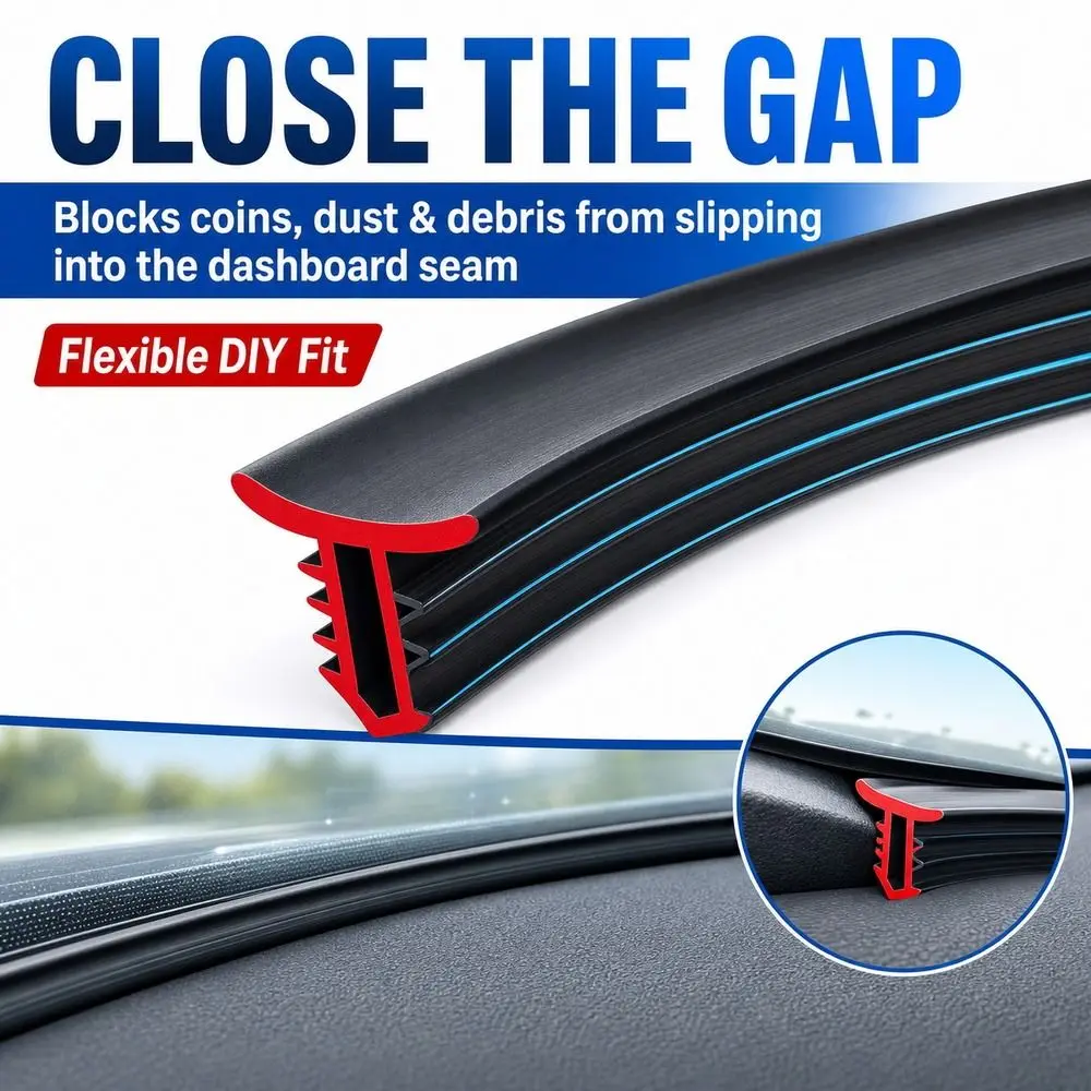 Rubber Material Dashboard Seal Strip Sound Dampening Dustproof Design Windshield Gap Filler Noise Insulation Flexible Trim