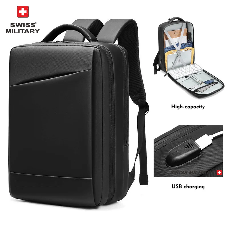 Zwitserse Militaire Klassieke Reis Rugzak Mannen Business Rugzak School Uitbreidbare Usb Tas Grote Capaciteit Laptop Waterdichte Mochila