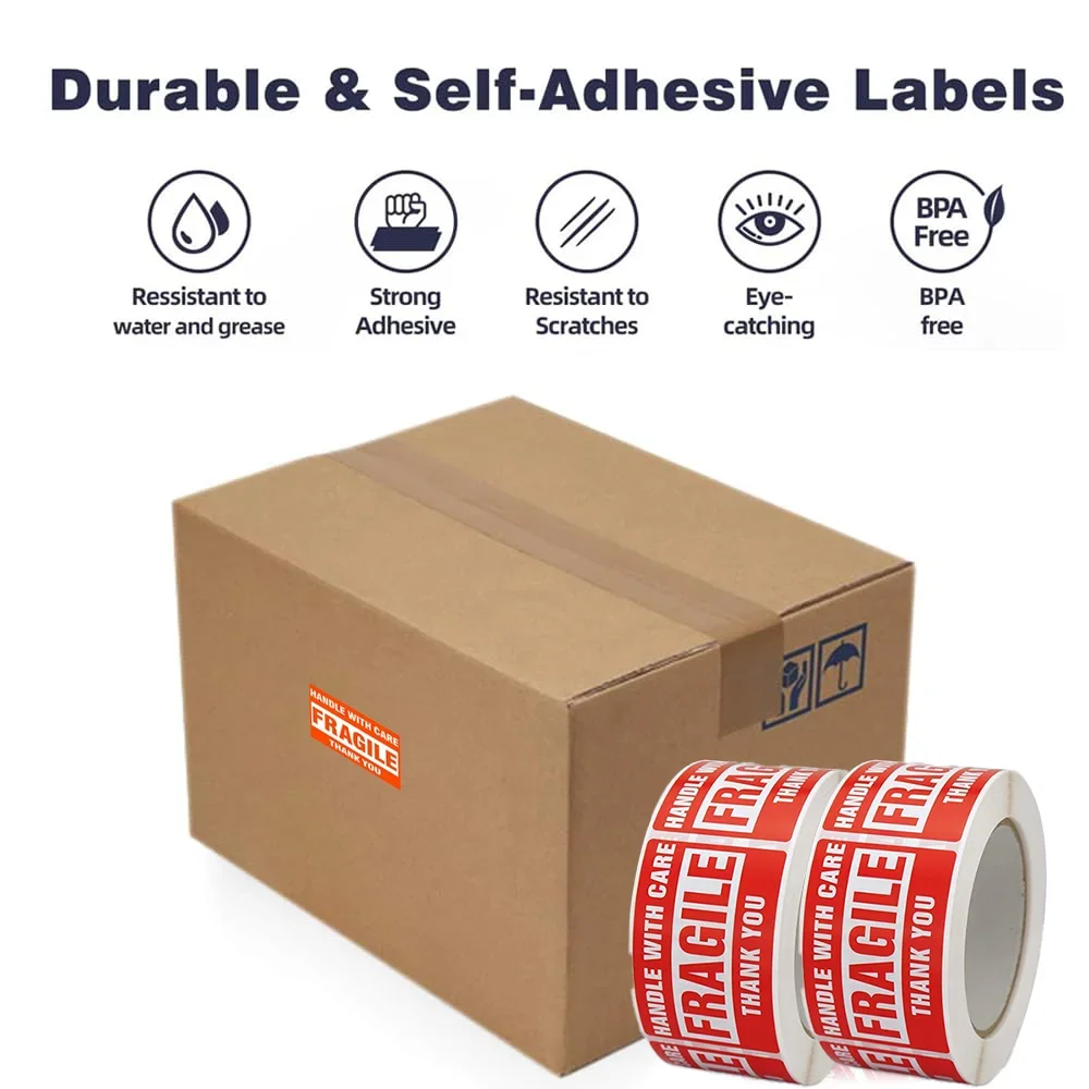 Fragile Warning Stickers for Shipping Fragile Handle with Care Strong Adhesive Fragile Labels Packing 250 Permanent Labels Roll